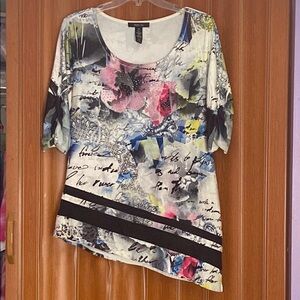 Style & Co. Asymmetrical Black and Blue Graphic Blouse Size M